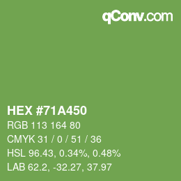 Color code: HEX #71A450 | qconv.com