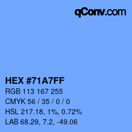 Code couleur: HEX #71A7FF | qconv.com