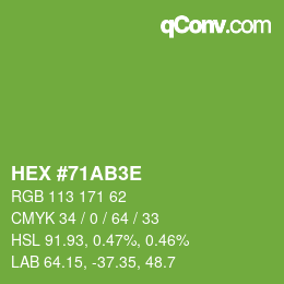 Color code: HEX #71AB3E | qconv.com
