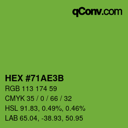 Color code: HEX #71AE3B | qconv.com