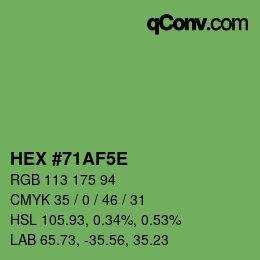 Color code: HEX #71AF5E | qconv.com