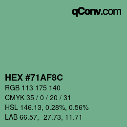Color code: HEX #71AF8C | qconv.com