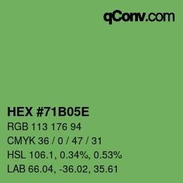 Color code: HEX #71B05E | qconv.com