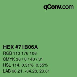 Color code: HEX #71B06A | qconv.com