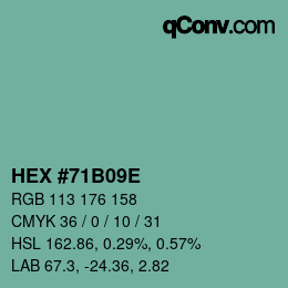 カラーコード: HEX #71B09E | qconv.com