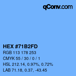 カラーコード: HEX #71B2FD | qconv.com