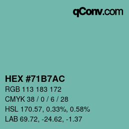 颜色代码: HEX #71B7AC | qconv.com