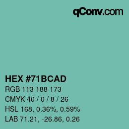 颜色代码: HEX #71BCAD | qconv.com