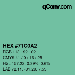 カラーコード: HEX #71C0A2 | qconv.com