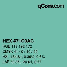 Color code: HEX #71C0AC | qconv.com