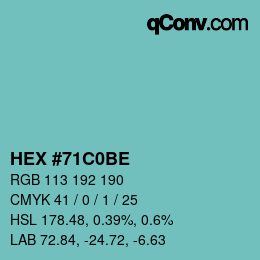 カラーコード: HEX #71C0BE | qconv.com