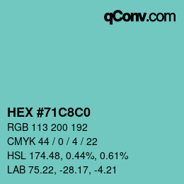 カラーコード: HEX #71C8C0 | qconv.com