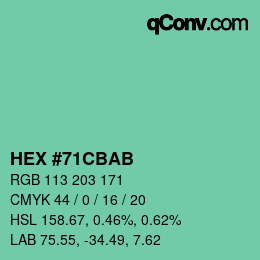 Color code: HEX #71CBAB | qconv.com