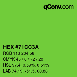 Color code: HEX #71CC3A | qconv.com