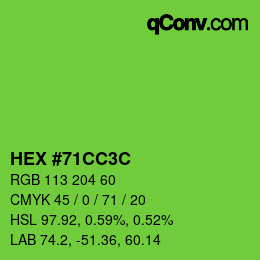 Color code: HEX #71CC3C | qconv.com