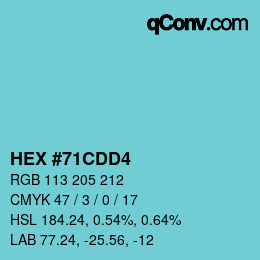 Farbcode: HEX #71CDD4 | qconv.com