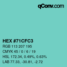 カラーコード: HEX #71CFC3 | qconv.com