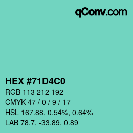 カラーコード: HEX #71D4C0 | qconv.com