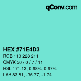 カラーコード: HEX #71E4D3 | qconv.com
