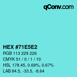 カラーコード: HEX #71E5E2 | qconv.com