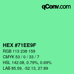 Color code: HEX #71EE9F | qconv.com