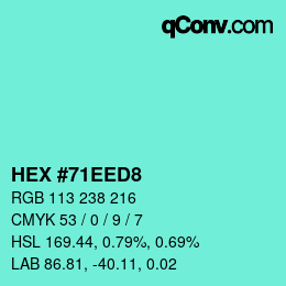 カラーコード: HEX #71EED8 | qconv.com