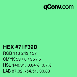 Color code: HEX #71F39D | qconv.com