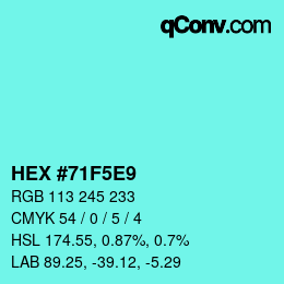 Color code: HEX #71F5E9 | qconv.com