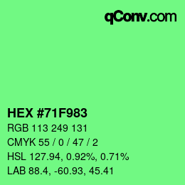 カラーコード: HEX #71F983 | qconv.com