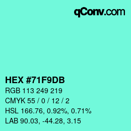 颜色代码: HEX #71F9DB | qconv.com