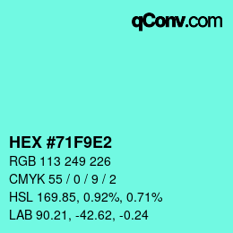 Color code: HEX #71F9E2 | qconv.com