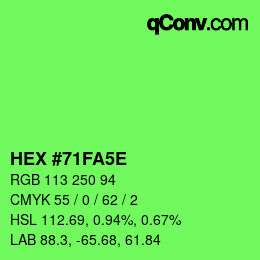 カラーコード: HEX #71FA5E | qconv.com