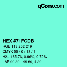 カラーコード: HEX #71FCDB | qconv.com