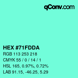颜色代码: HEX #71FDDA | qconv.com