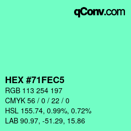 カラーコード: HEX #71FEC5 | qconv.com
