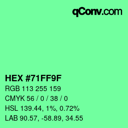 カラーコード: HEX #71FF9F | qconv.com