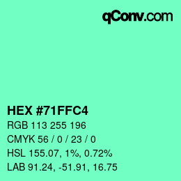 颜色代码: HEX #71FFC4 | qconv.com