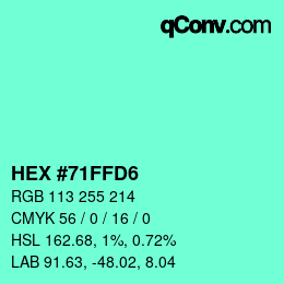 カラーコード: HEX #71FFD6 | qconv.com