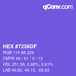 颜色代码: HEX #7258DF | qconv.com