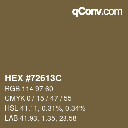 Color code: HEX #72613C | qconv.com