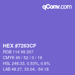 Color code: HEX #7263CF | qconv.com