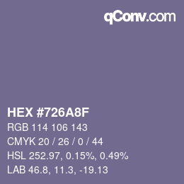 Color code: HEX #726A8F | qconv.com