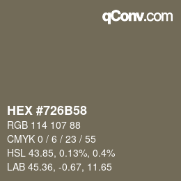 Color code: HEX #726B58 | qconv.com