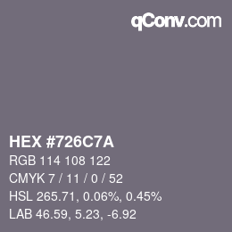 Farbcode: HEX #726C7A | qconv.com