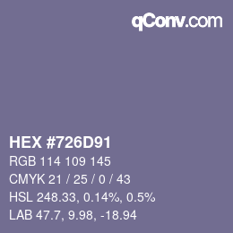 Code couleur: HEX #726D91 | qconv.com