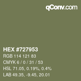 Color code: HEX #727953 | qconv.com