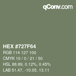 Farbcode: HEX #727F64 | qconv.com