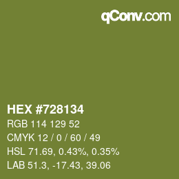 Color code: HEX #728134 | qconv.com
