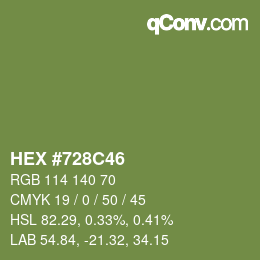 Código de color: HEX #728C46 | qconv.com