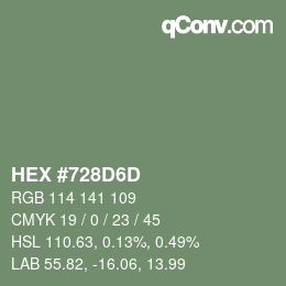Farbcode: HEX #728D6D | qconv.com
